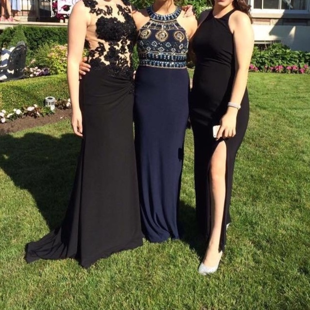 bejewelled navy blue dress